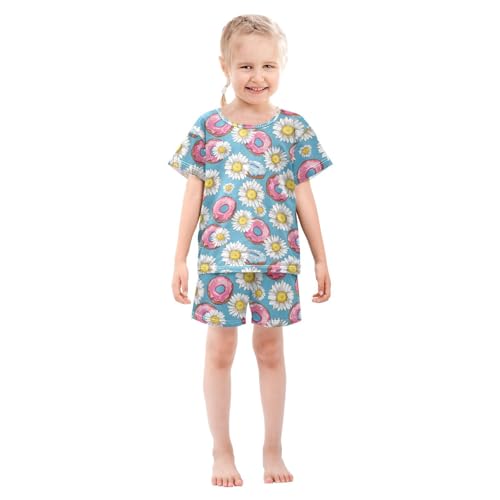 ALAZA Daisy Flowers Donuts Pajama Set Short Sleeve Sleepwear Soft Lounge Nightwear3