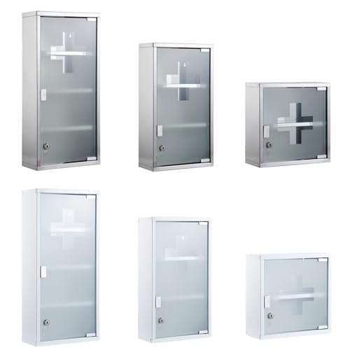 Zedelmaier Medizinschrank aus Edelstahl,Medikamenten Aufbewahrung,Medikamentenschrank 2 Fächer,Apothekerschrank,Badezimmerschrank,Hängend,Abschließbarer Medizinschrank,30 x 30 x 12 cm,Silber