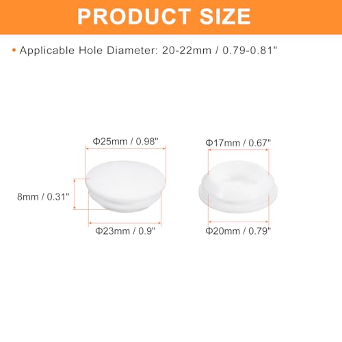 Image of uxcell 12 Pcs Silicone Plugs, Rubber Round Snap in Locking Hole Plugs for 20-22mm Hole, Hole Stoppers Waterproof Hole Plug for Metal Tube, Furniture End Caps Inserts, White