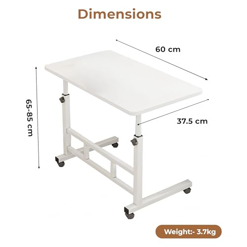 Image of HomeEssentials Multipurpose Mobile Laptop Desk: Height Adjustable Computer Table with Lockable Wheels - Portable Workstation for Bed, Sofa, and Home Office (Snow White)