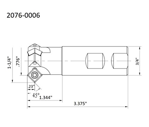 Image of HHIP 2076-0006 45 Degree 2-Insert Index able Chamfering End Mill, 1-1 /4 inch Cutting Diameter, 3 /4 inch Shank, 3.35 inch OAL