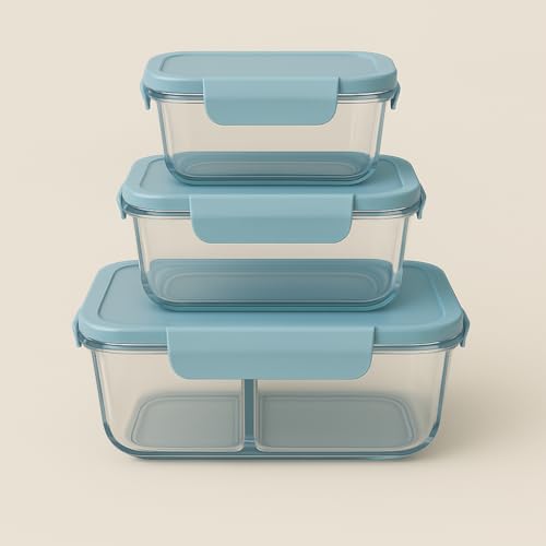 Image of Borosilicate Lunch Box Set of Airtight & Leak-Proof Tiffin Box for Office, School, Men & Women (Light Blue Colour) (Light Blue, 580 ml 410 320)