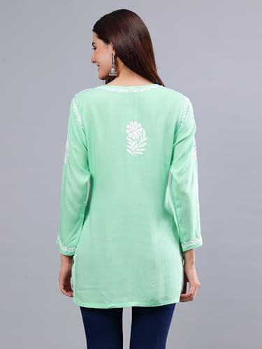 Image of Seva Chikan Hand Embroidered Lucknowi Chikankari Modal Short Top for Women SCL9147