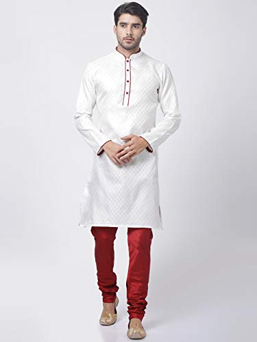 Image of VASTRAMAY Men Soft Cotton Kurta with Buttoned Cuff & Churidar Pyjama Set - Comfortable Ethnic Wear for Eid, Holi, Weddings & Festive Occasions - Stylish Traditional Cotton Kurta Pyjama