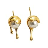 Pendientes de tuerca redondos chapados en oro vintage para mujer, con cuentas pequeñas, perlas blancas, joyería de moda