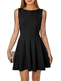 Yousify Womens Sleeveless Mini Dress Summer Boat Neck Pleated Party Club Flowy A Line Tank Dresses Black
