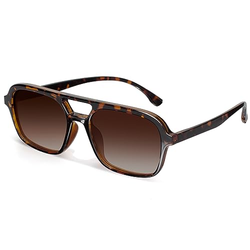 Sunier Trendy Sunglasses for Womens and Mens, Polarized Retro Pilot Shades with UV400 Protection Lenses - Main Image