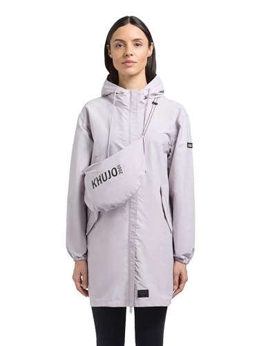 khujo Chaqueta larga de entretiempo para mujer, abrigo corto ultraligero con cremallera de 2 vías y bandolera Ameti XS-XXL, Raindrops Lilac, M