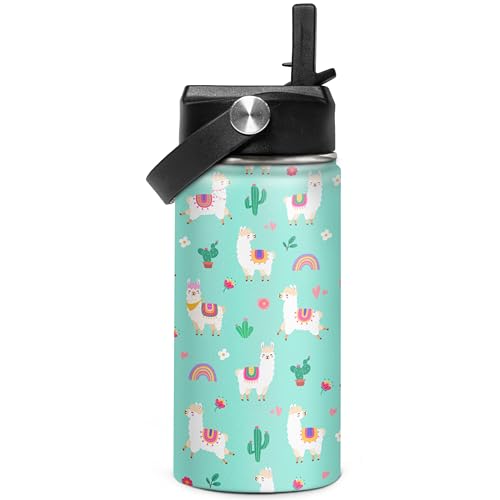 Image of SANDJEST Kids Water Bottle Alpaca Llama Water Bottles 12oz with Straw Insulated Stainless Steel Travel School Tumbler Double Wall Vacuum Cup for Girls Kid