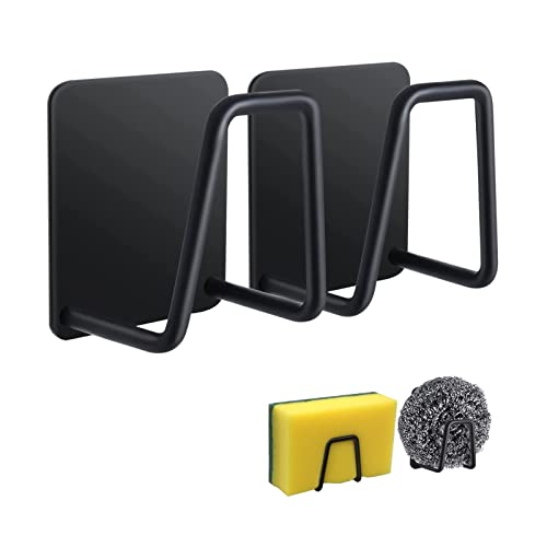 Firavggu 2 STK Schwammhalter Spülbecken 304 Edelstahl Schwammhalter Küche Schwarz Selbstklebend Sponge Holder Kitchen Sink Wasserdicht Spülschwamm Halterung Spülschwammhalter Küchenschwammhalter