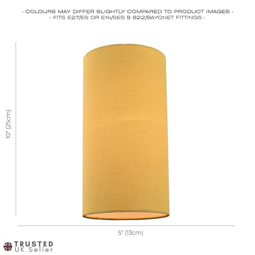 Contemporary and Stylish Mustard Ochre Linen Fabric Tall Cylindrical Lamp Shade for Pendant or Table Lamp Base - 25cm Height - 40w Maximum - Suitable for The Home or Business by Happy Homewares - Image 5