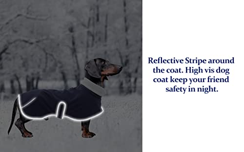 MOREZI Dackeljacke, Kaschmirfutter, Welpenwinterjacke mit Reflexbesatz und hohem Kragen, Hundeschneejacke mit verstellbarem Klettverschluss-Navy blau-M