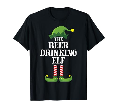 Beer Drinking Elf Matching Family Group Christmas Party PJ T-Shirt