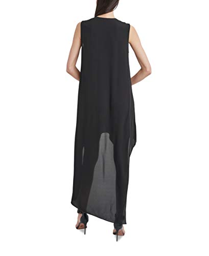 Bcbgmaxazria Women's Relaxed Fit And Flare V Neck High Low Asymmetrical Hem Dress, Black, Small #TOP3