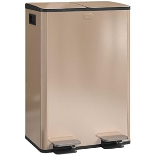 HOMCOM Dual Kitchen Bin, 2 x 28L Stainless Steel Double Rubbish Bin with Soft Close Lid, Removable Inner Buckets, Fingerprint-Proof for Recycling and Waste, Gold Tone