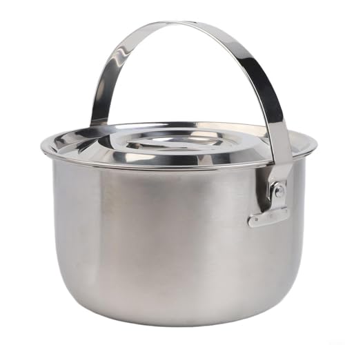 Olla de acero inoxidable para acampar al aire libre con tapa y asa para viajes, picnics, senderismo y uso doméstico, olla multiusos con construcción (2.4 L)