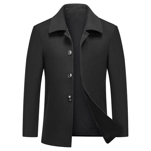 MODFUL Abrigo de lana para hombre, corto, cálido, informal, abrigo de invierno, chaqueta de entretiempo, abrigo tipo gabán, Negro, 3XL