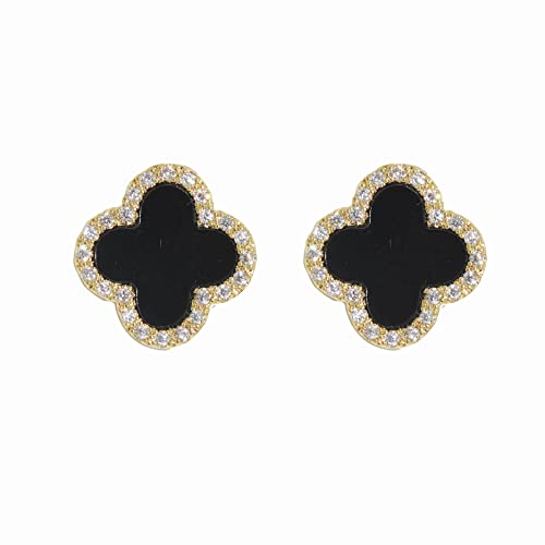 Four Leaf Clover Earrings Silver Needle Clover Earrings Full of Diamond Zircon Anti-Allergy Jewelry Earrings Large for Women or Girls……