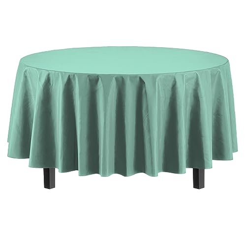 Image of Party Solids Mint Round Plastic Tablecloth - 84 Inch, Pack of 24