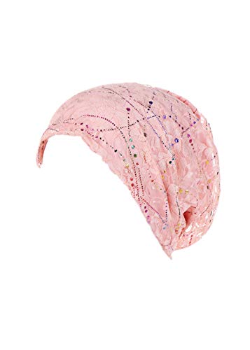 Hzux Elegant Turbans Hats For Women Lace Soft Head Headwear Bonnet India Hat Hijab Scarfs Cap Pink #TOP11