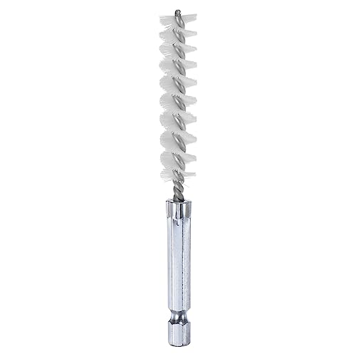 HARFINGTON Nylon Bore Brush 11mm Dia 4" Long Cleaning Twisted Wire Brush with Handle 1/4" Hex Shank for Tubes, Ports, Bearings