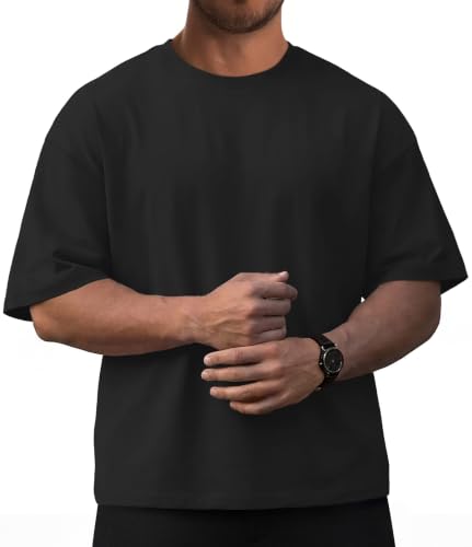 rosemia Mens Shirts Oversized Graphic Crewneck Tshirts, Black Color, L