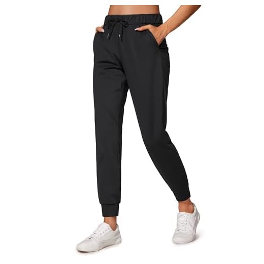 CRZ YOGA 4-Way Stretch Workout Joggers for Women 28" - Casual Travel Pants Lounge Athletic Joggers with Pockets Black Medium
