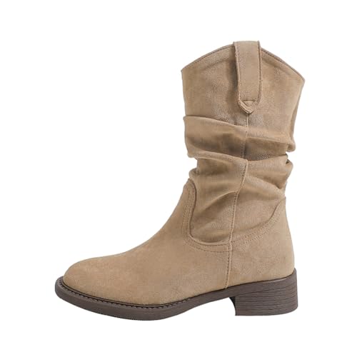 ENEN Botas Cowboy de Mujer Piel, 35-40 EU Botas Cowboy de Mujer Media Caña Cierre de Cremallera Comodas y Elegantes Estilo Vaquero Campera para Otono Invierno al Aire Libre (Z10 Caqui,38)