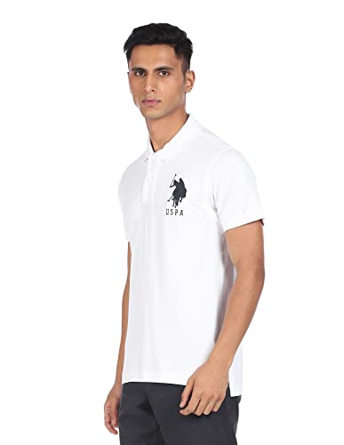 Image of U.S. POLO ASSN. Men White Cotton Solid Polo Shirt