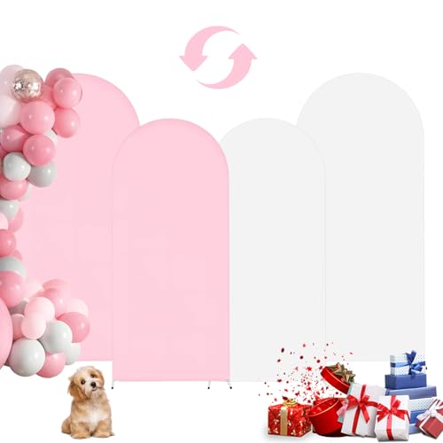 Ipalmay 2pcs Pink Arch Cover - 7.2ft/6ft Double Colored Strechy Arch Frame Covers, Pink White Backdrop Stand Covers for Wedding, Birthday, Valentine’s Day, Baby/Shower, Photography Decoration