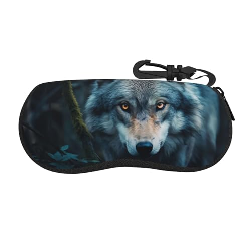 Funda para gafas de sol con estampado de jardín, funda de neopreno suave con cremallera para mujeres, niñas y hombres, Blue Eyes Wolf2, One Size
