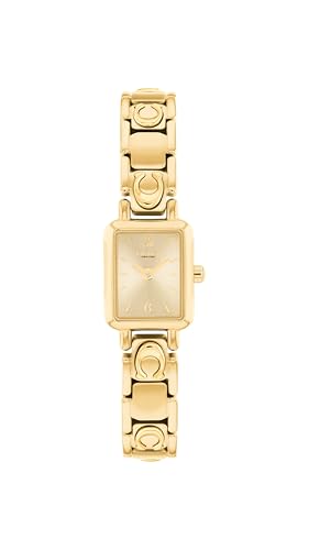 COACH Mara Womens Quartz Watch - Mini Tank-Shaped Bracelet with Signature C Lacquer Dial - Everyday Dress Watch - Gift for Her 15.5mm