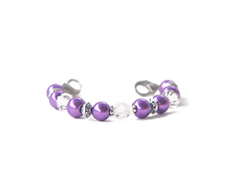 Stretch Medical ID Bracelet | Medic Alert Replacement | Interchangeable Beaded Medical ID Stretch Band | Purple Pearl Crystal | MEDICAL ID TAG NOT INCLUDED