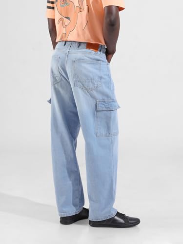Image of The Indian Garage Co Men Baggy Solid Mid-Rise Cargo Jeans