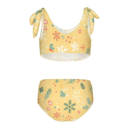 KLL Merry Christmas Snowflake Red Green Girl 2 Piece Bikini Sets Scoop Neck Swimming Swimwear Swimwear2