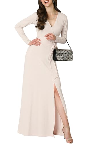 Image of KOH KOH Womens Long Sleeve V-Neck High Slit Cocktail Evening Gown Maxi Dress