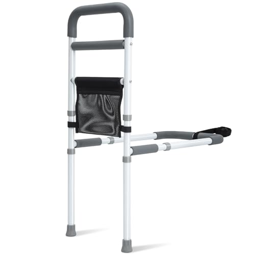 YrHeiper Bed Rails for Elderly Adults Safety - Adjustable Bed Assist Rail for Seniors Fall Prevention with Support Leg, Bedside Grab Bar Cane with Storage Pocket, Fits King, Queen, Full, Twin Bed
