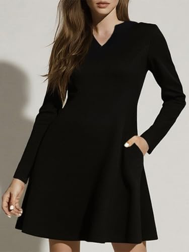 Image of YIOYOLA Womens Elegant Classy A-Line V Neck Mini Business Casual Work Dresses Party Cocktail Short Dress with Pockets