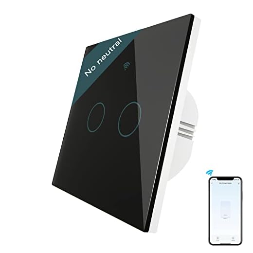 MoesGo WiFi RF433 smart touch väggomkopplare ingen neutral kabel behövs, enkel kabel smart switch kompatibel med smart Life/Tuya-app, kompatibel med Alexa och Google Home 1 vägs svart 2 gäng