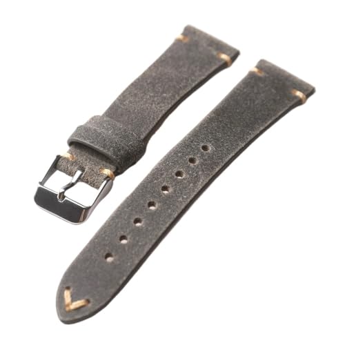 Bracelet montre cuir gris fait main style Commander 18-22mm