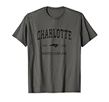 Charlotte North Carolina NC Vintage Sports Design Black Prin T-Shirt