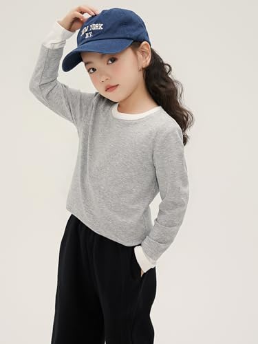 Image of 2026 Premium Girls Long Sleeve T-Shirt, Two-Tone Crew Neck Top with Contrast Cuffs