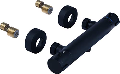 Cornat Brause-Thermostatarmatur "Noir" - Black Edition - Matt schwarzer Messingkörper - Temperaturwahlgriff & Heißwassersperre / Duscharmatur zur Aufputz-Montage / Brausethermostat / NERS3