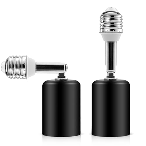 Singzhu E26 Light Socket Extender - Metal Housing & Ceramic Socket, 360 Rotate, 90 Adjustable, 150W@110V, Heat-Resistant, Rock-Black Color, Perfect for Lamps, Fans, Light Bulb Cameras (2)