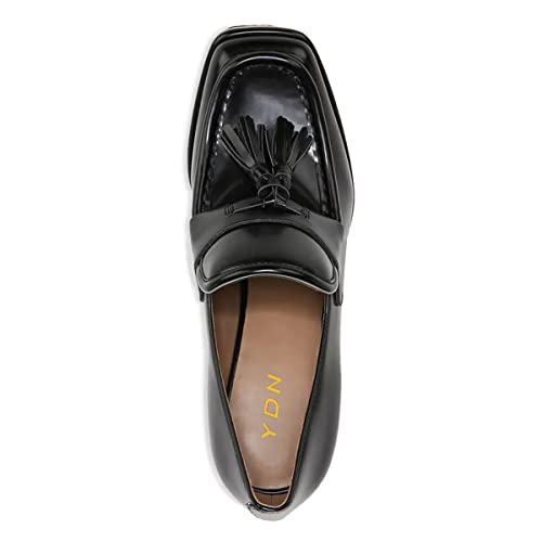 YDN Women Tassel Square Toe Penny Loafers Platform Chunky High Heel Pumps Slip on Work Office Outift Shoes Size 4-15 US2