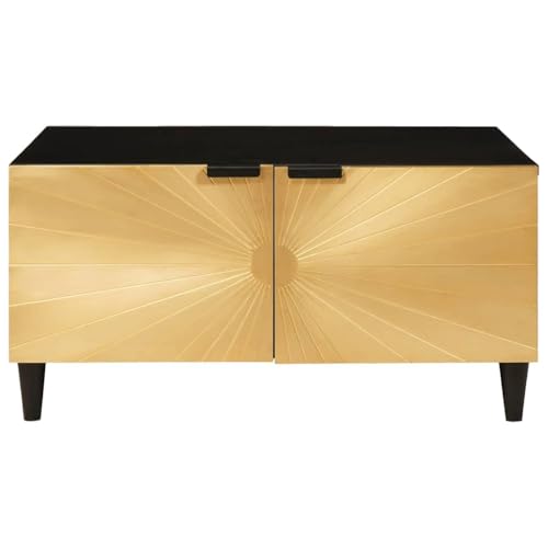 Mhdvray Couchtisch Schwarz Gold 80x50x40 cm aus Mangoholz mit Stauraum Modernes Beistellmöbel für Wohnzimmer Schlafzimmer Büro Flur und Home Office – Bild 5