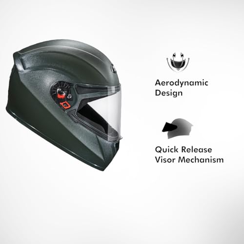 Image of STUDDS Crest Eco ISI Certified Full Face Helmet for Men and Women with Clear Visor (Military Green L)