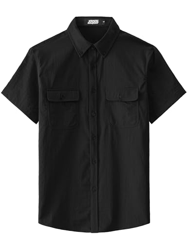 JOGAL Mens Button Down Short Sleeve Shirt Regular Fit Button Up Work Shirts with Two Pockets2
