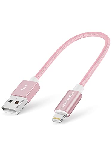 Image of CableCreation 0.5 Feet Short Lightning to USB Data Sync Cable [MFi Certified] Compatible iPhone X, 8, 8 Plus, 7, 7 Plus, 6S, 6S Plus, iPad, 15CM, Rose Gold