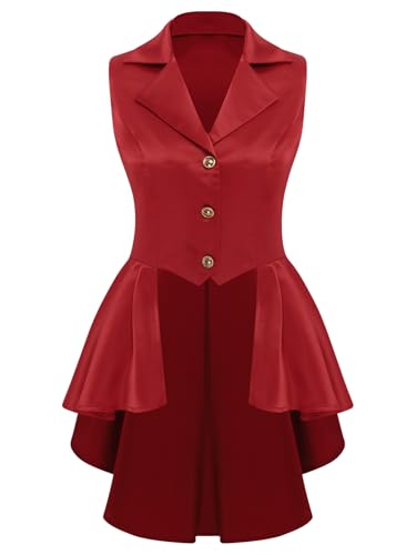 Linjinx Womens Gothic Steampunk Tail Vamp Long Victorian Waterfall Waistcoat Jacket Top Pirate Vest Coat